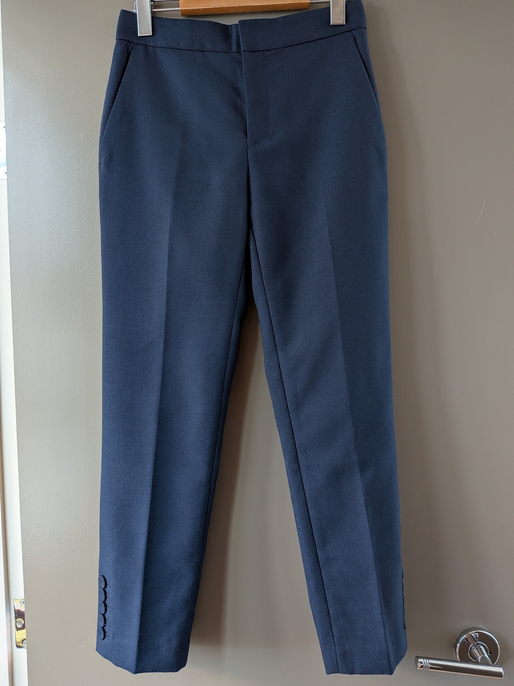 Club Monaco Navy Wool Blend Flat Front Button Cuff Ankle Trousers Dress Pants 00